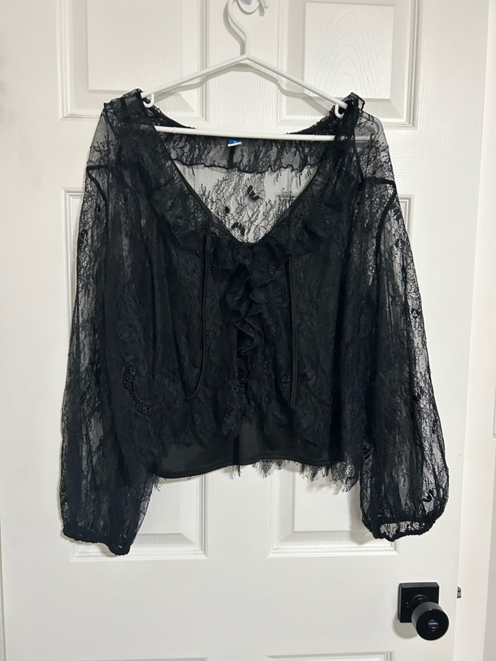 Old Navy Black Sheer Lace Ruffle Blouse